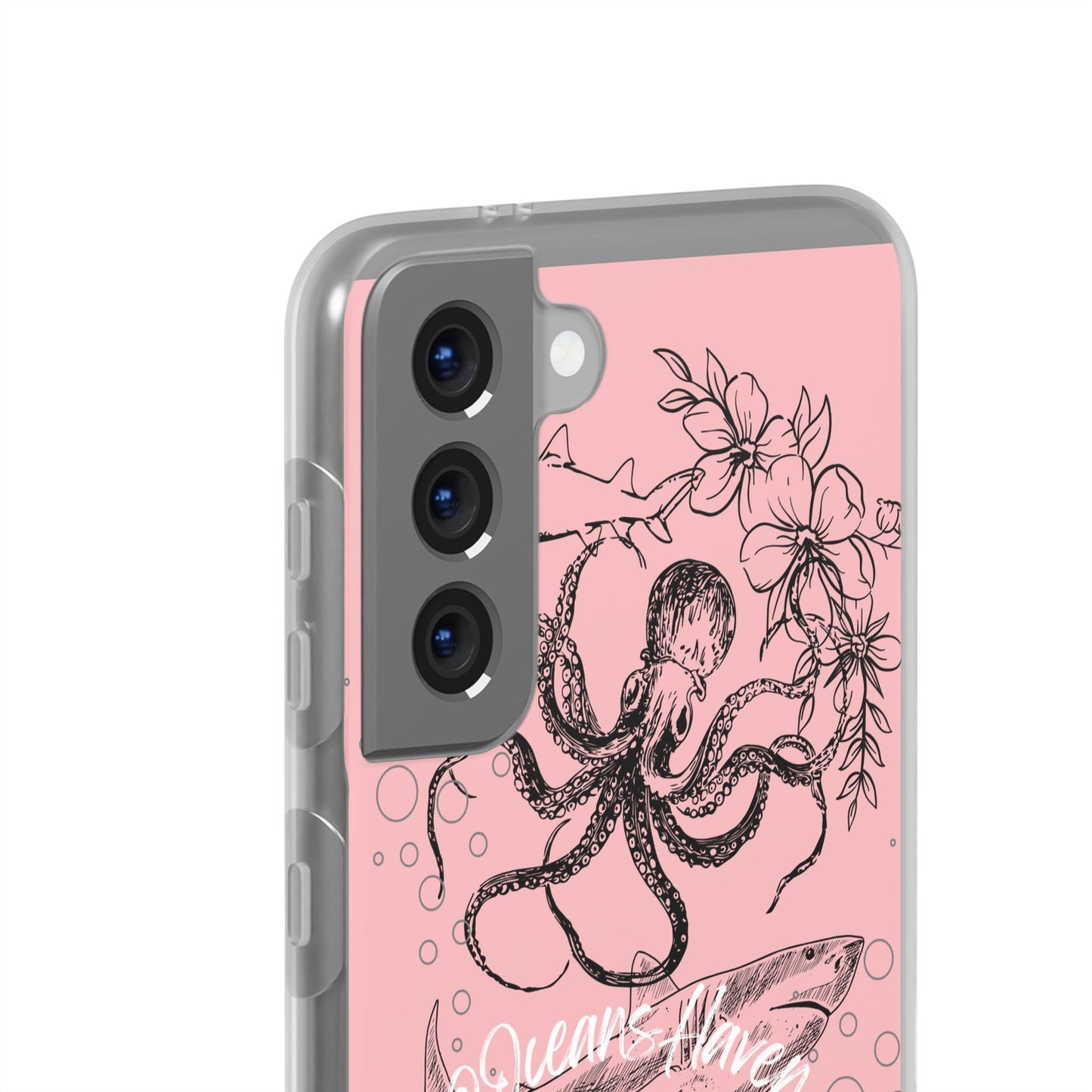 Ocean Life Pink Phone Case — Octopus & Shark Floral Flexi Case