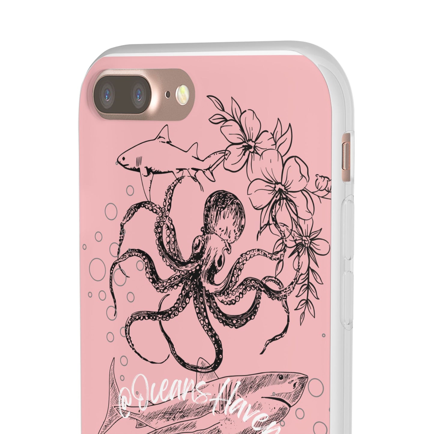Ocean Life Pink Phone Case — Octopus & Shark Floral Flexi Case