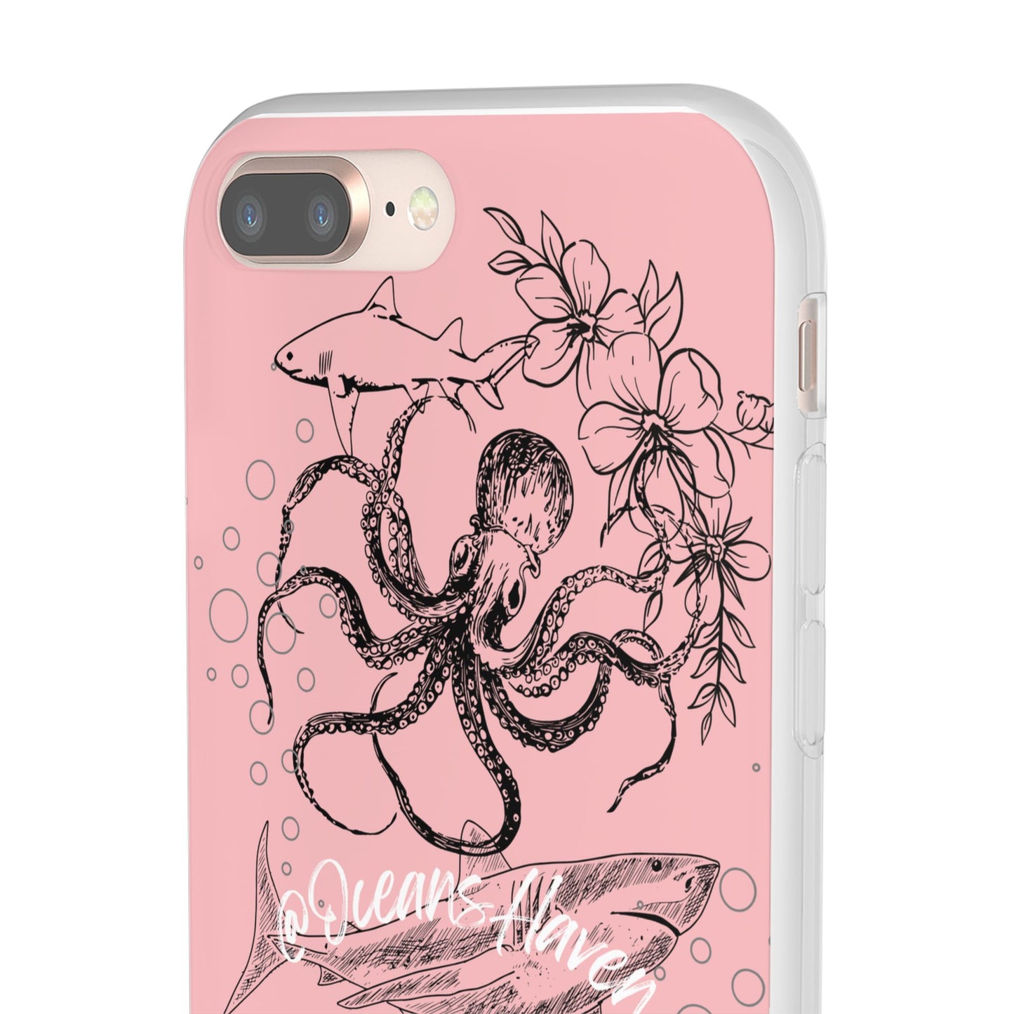 Ocean Life Pink Phone Case — Octopus & Shark Floral Flexi Case