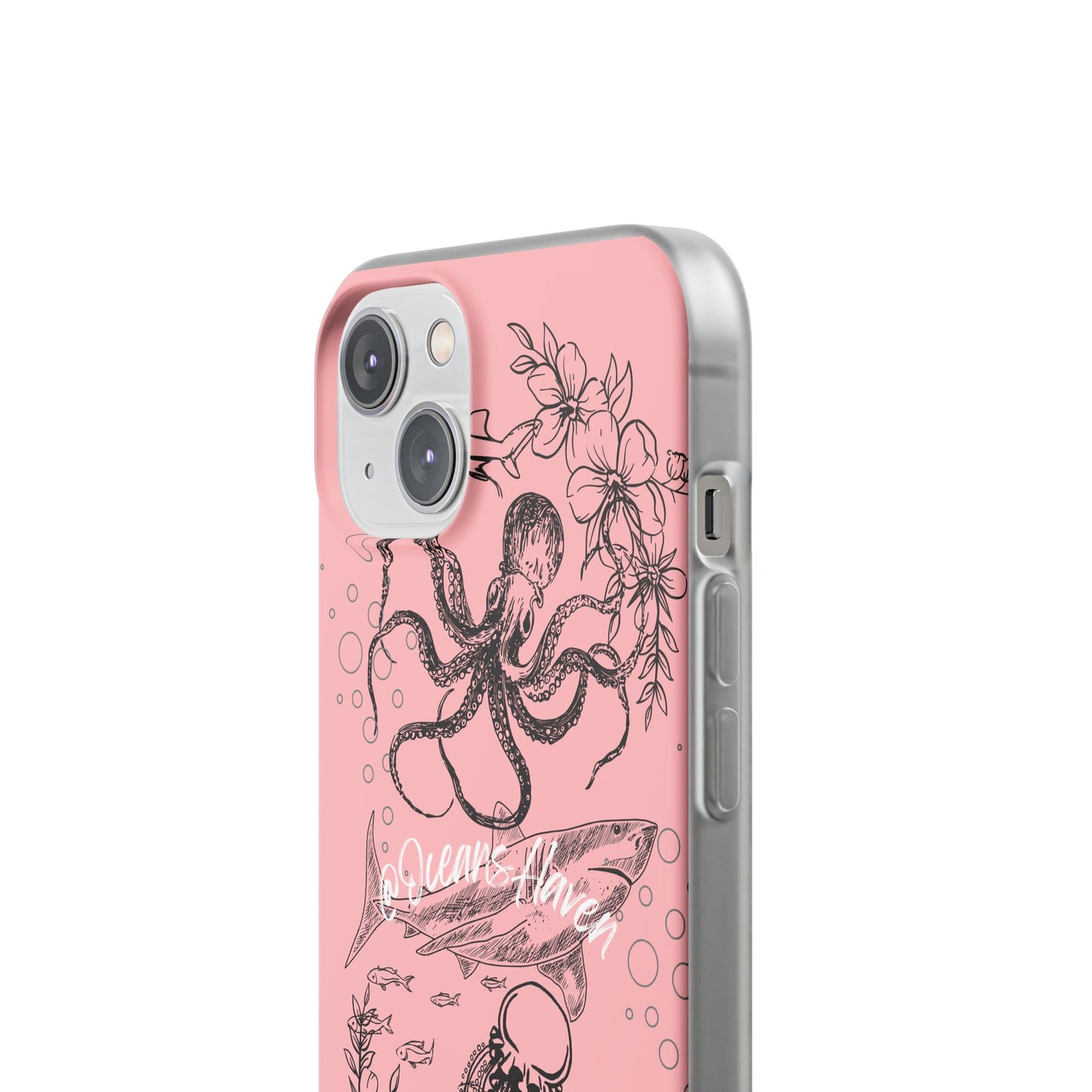 Ocean Life Pink Phone Case — Octopus & Shark Floral Flexi Case