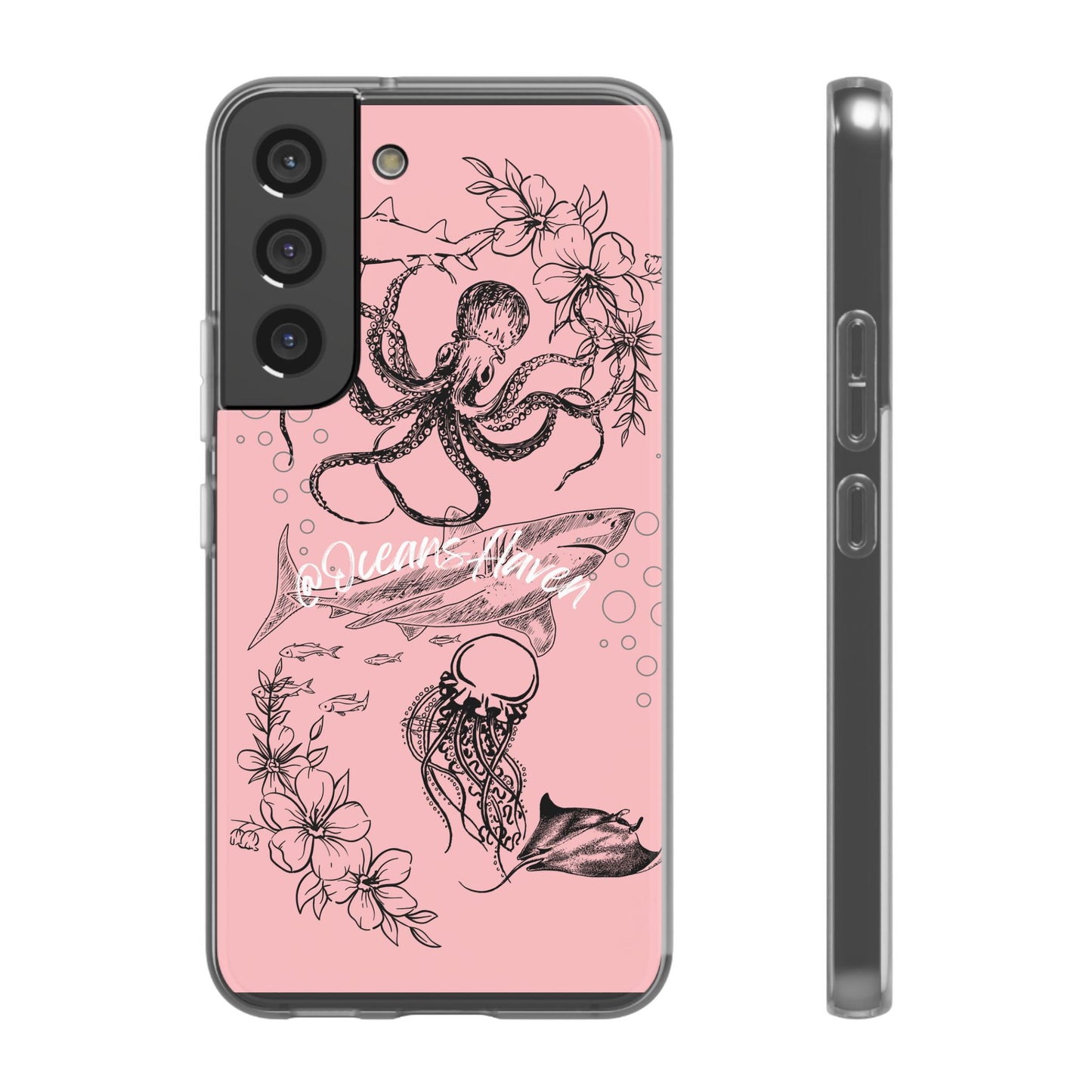 Ocean Life Pink Phone Case — Octopus & Shark Floral Flexi Case