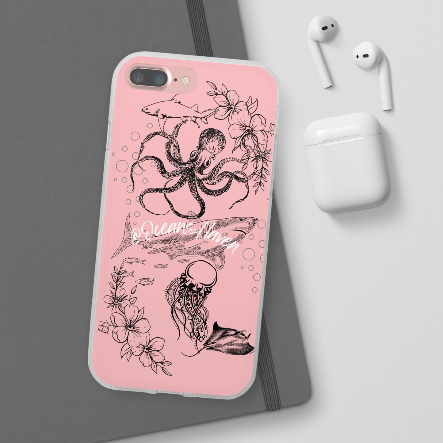 Ocean Life Pink Phone Case — Octopus & Shark Floral Flexi Case