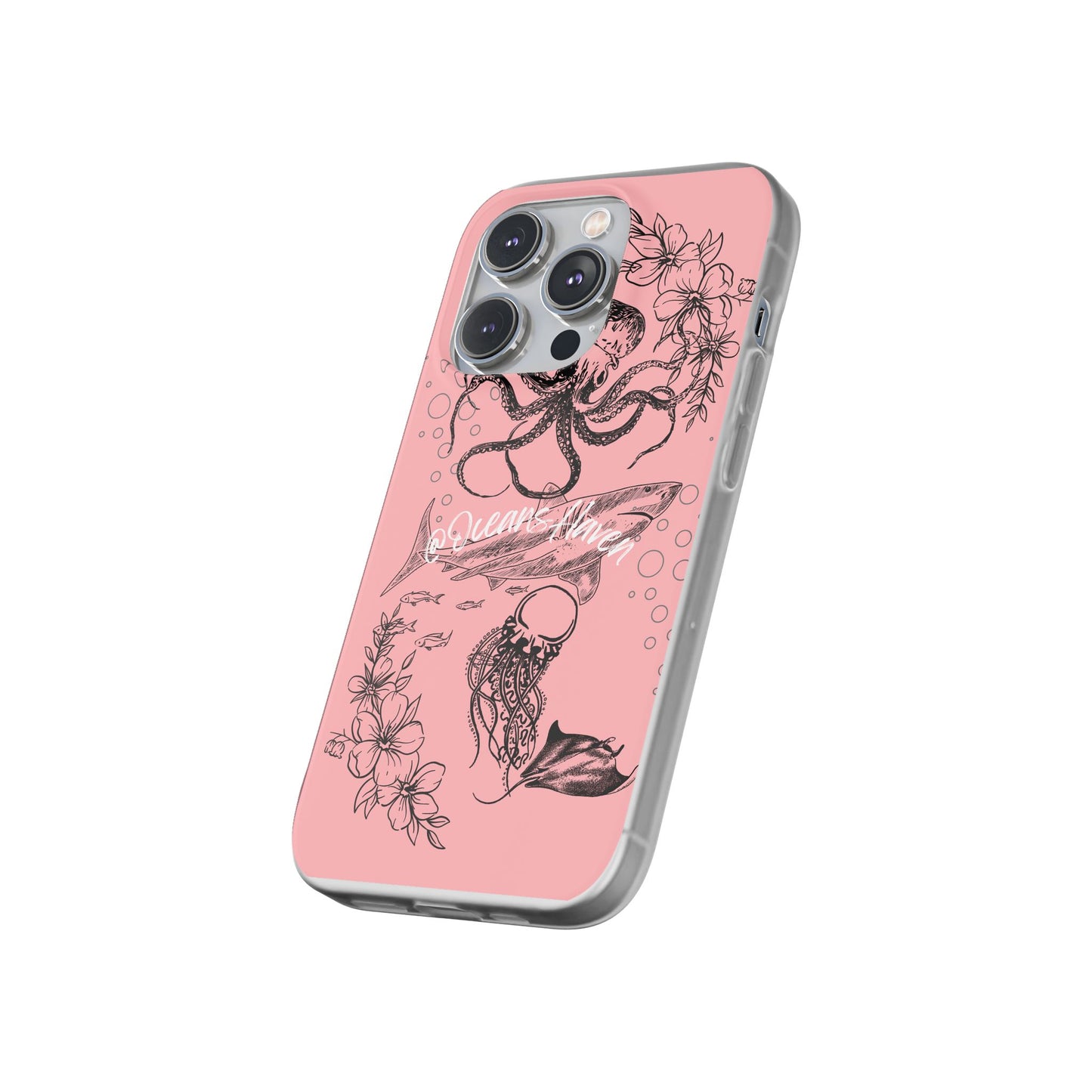 Ocean Life Pink Phone Case — Octopus & Shark Floral Flexi Case