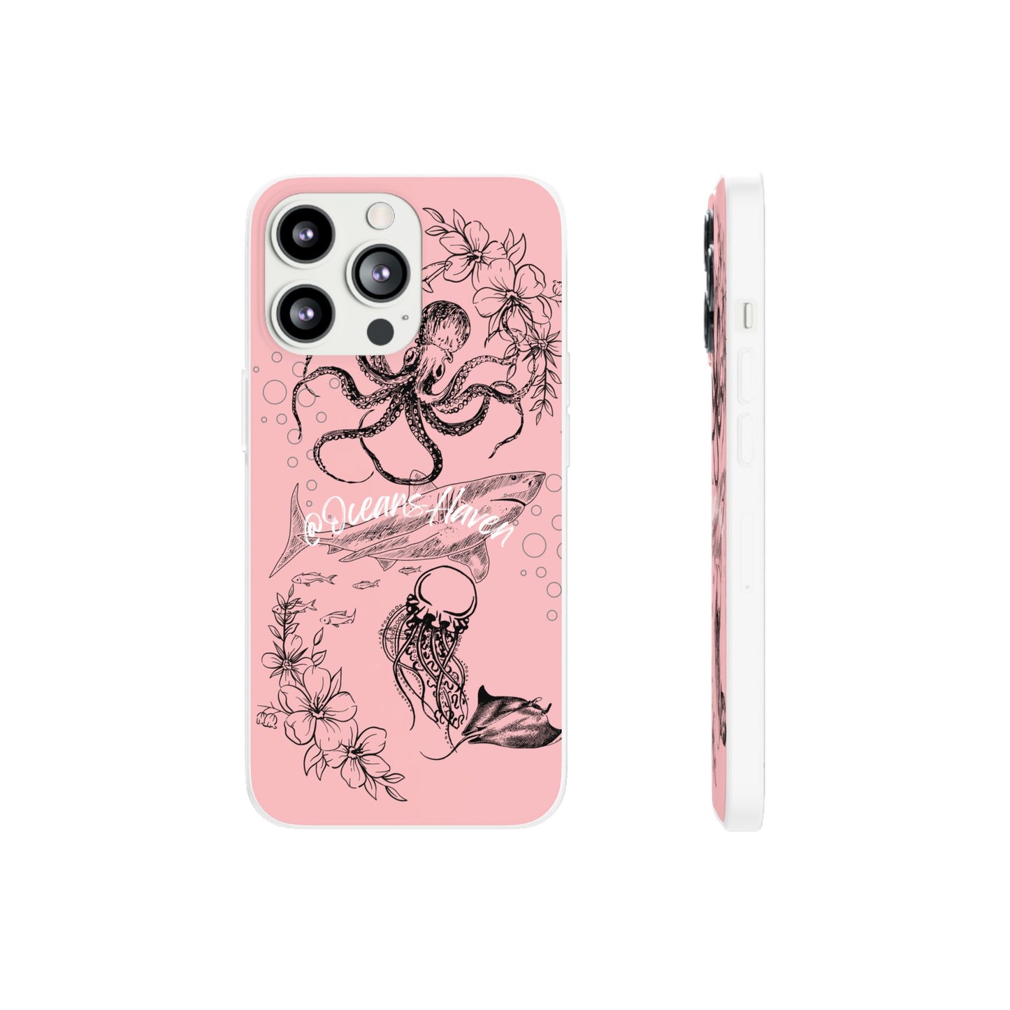 Ocean Life Pink Phone Case — Octopus & Shark Floral Flexi Case