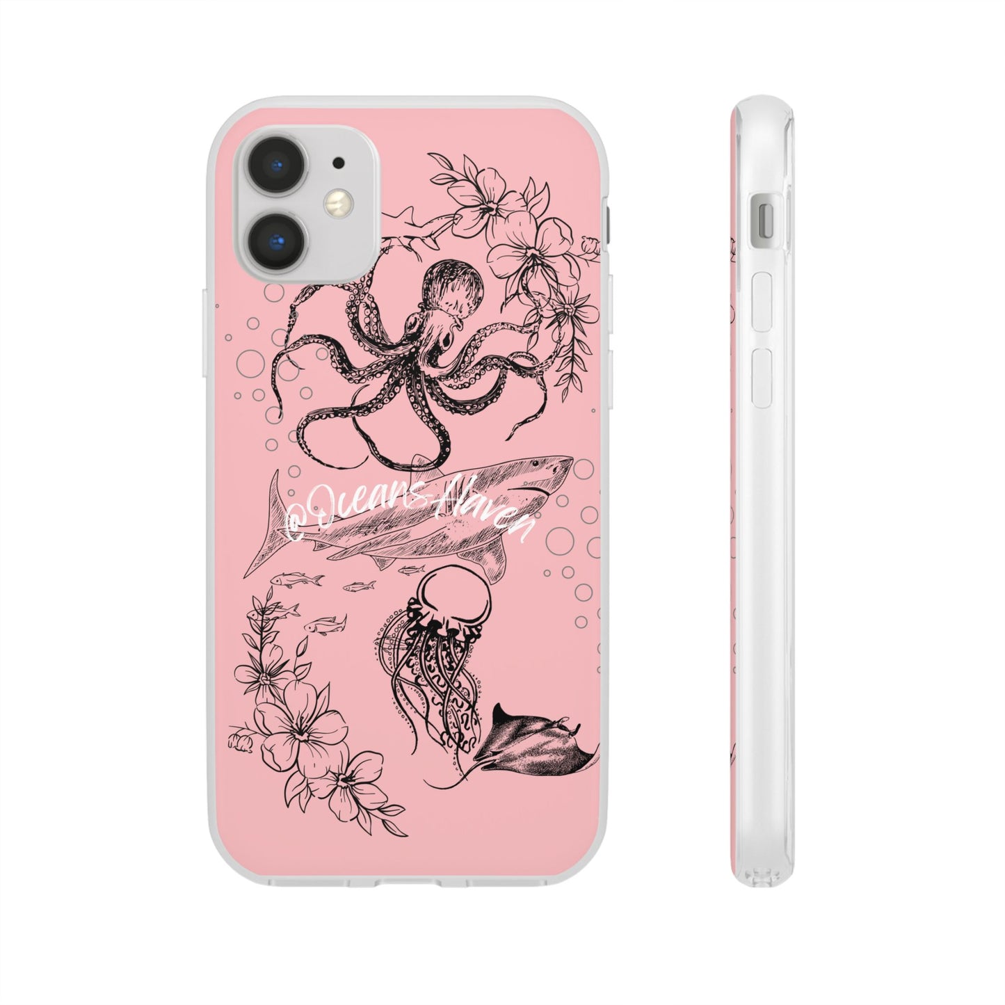 Ocean Life Pink Phone Case — Octopus & Shark Floral Flexi Case