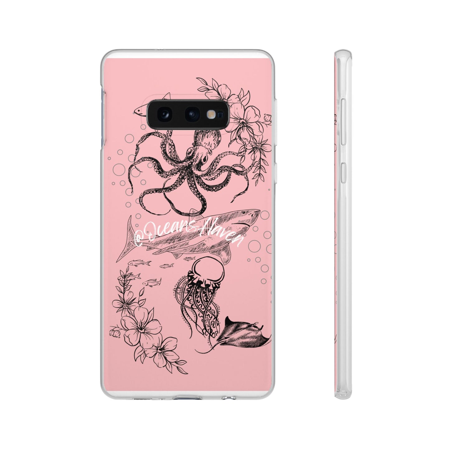 Ocean Life Pink Phone Case — Octopus & Shark Floral Flexi Case