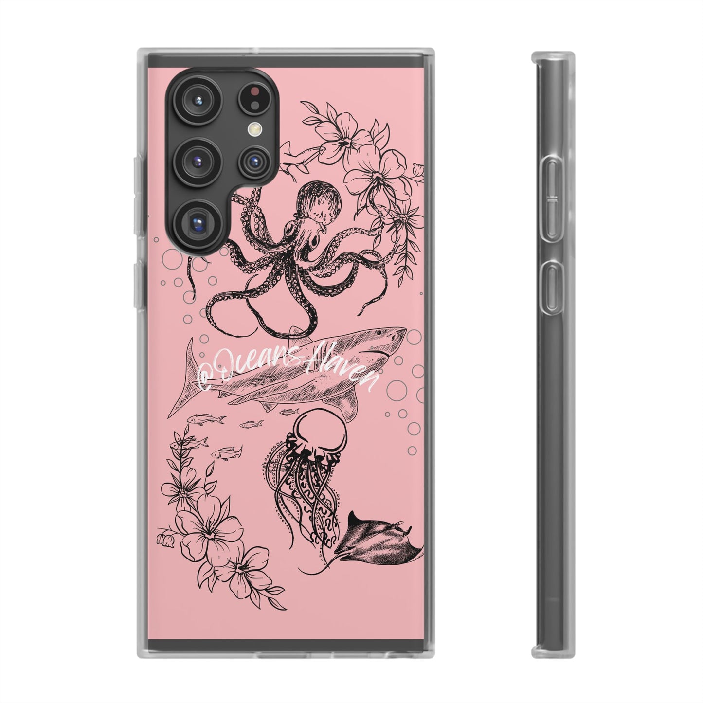 Ocean Life Pink Phone Case — Octopus & Shark Floral Flexi Case