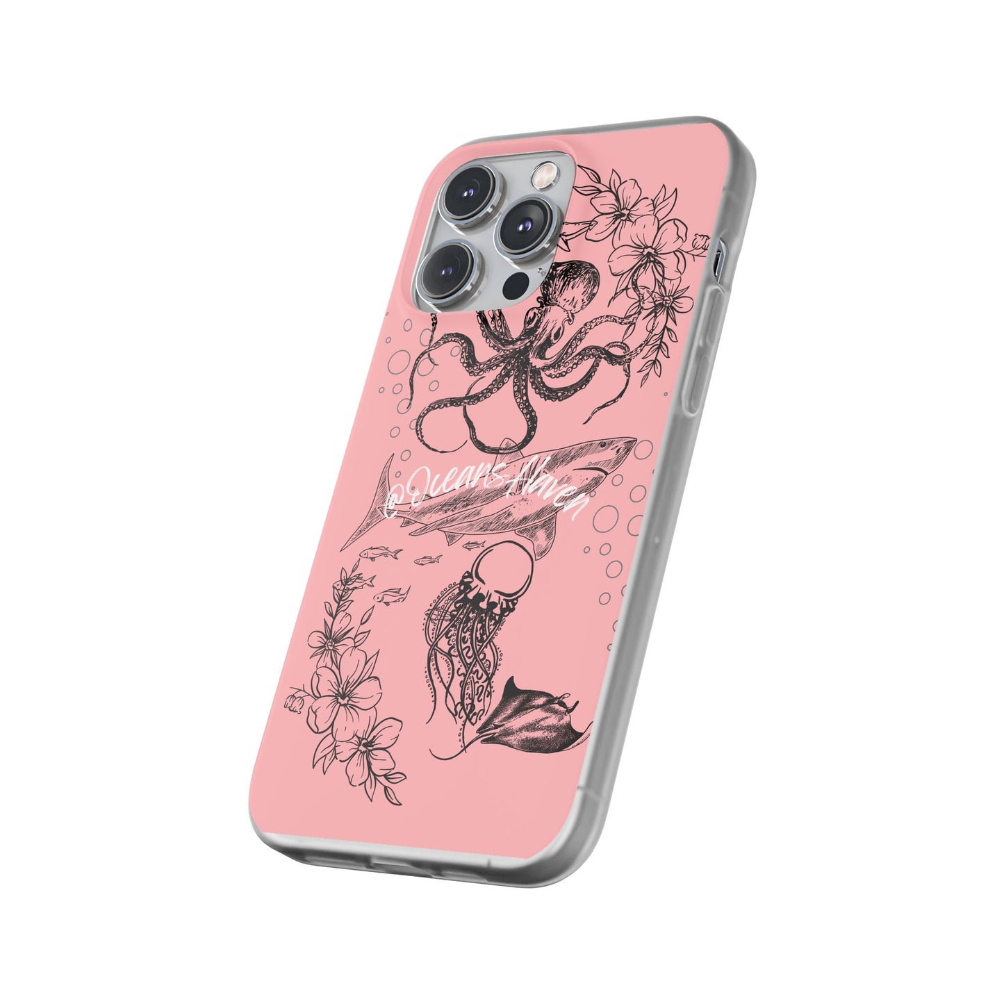 Ocean Life Pink Phone Case — Octopus & Shark Floral Flexi Case