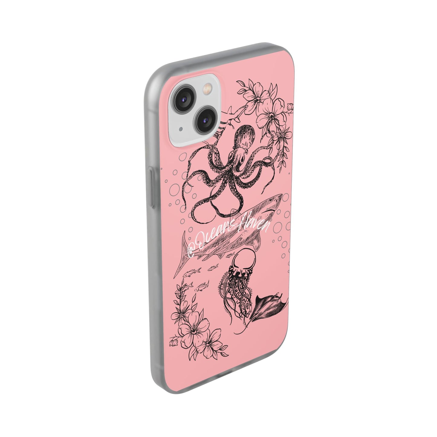 Ocean Life Pink Phone Case — Octopus & Shark Floral Flexi Case