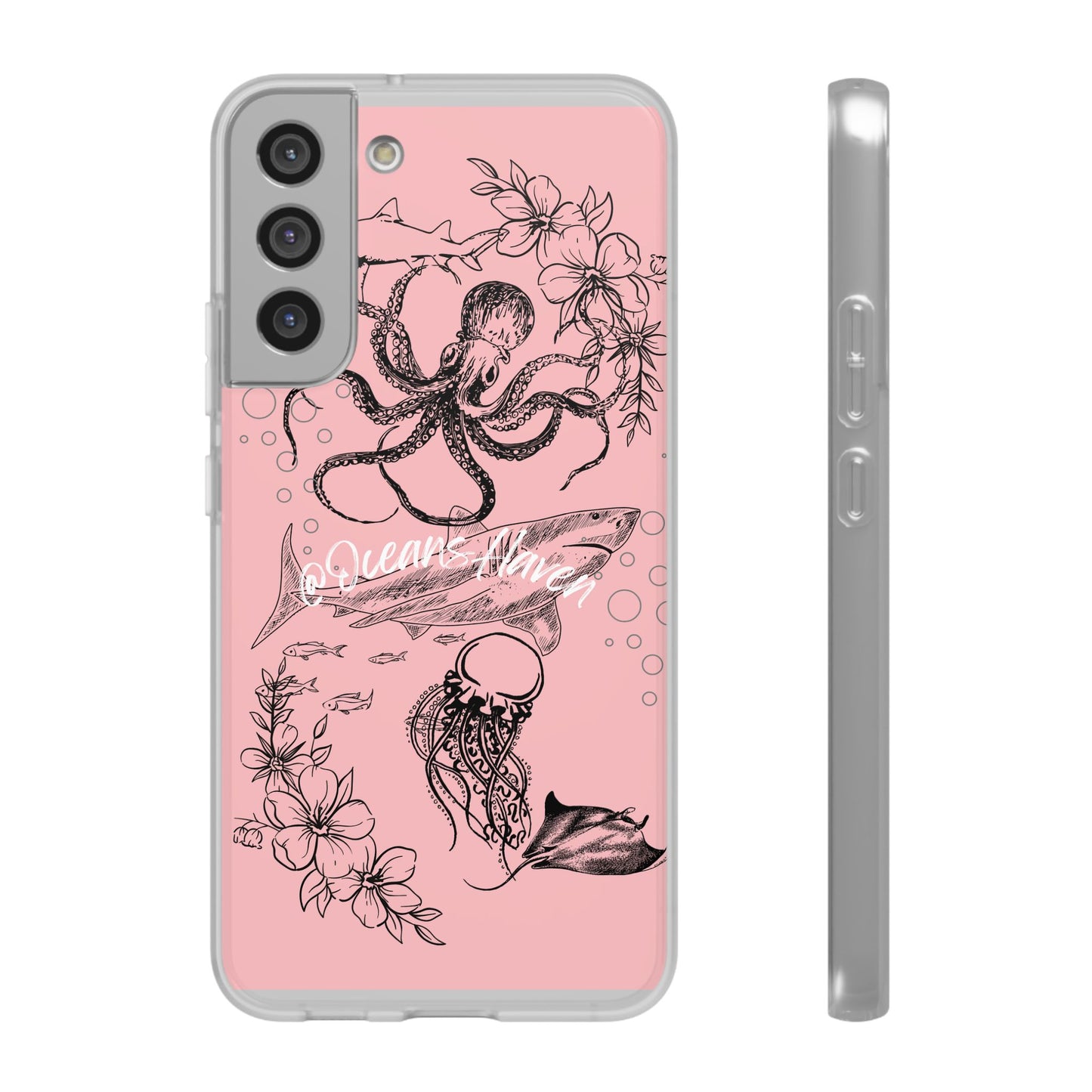 Ocean Life Pink Phone Case — Octopus & Shark Floral Flexi Case
