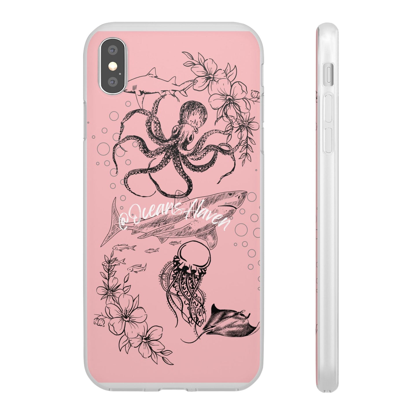 Ocean Life Pink Phone Case — Octopus & Shark Floral Flexi Case
