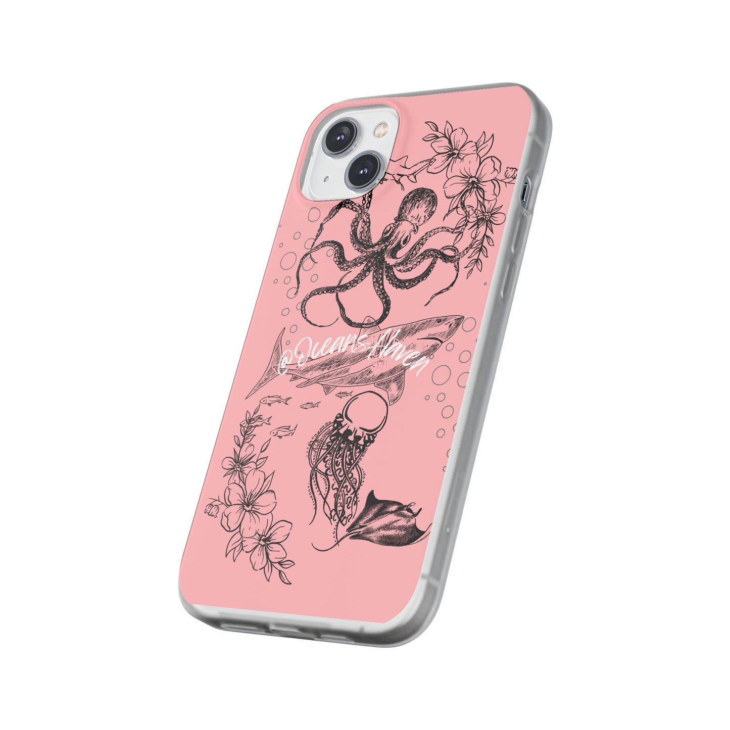 Ocean Life Pink Phone Case — Octopus & Shark Floral Flexi Case