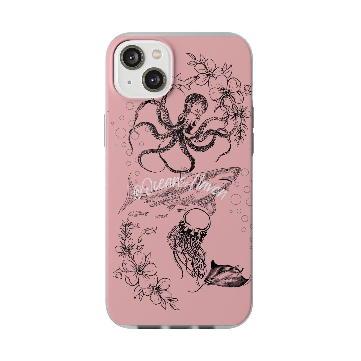 Ocean Life Pink Phone Case — Octopus & Shark Floral Flexi Case
