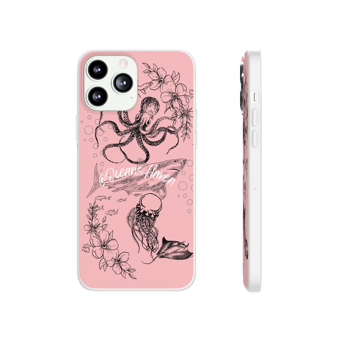 Ocean Life Pink Phone Case — Octopus & Shark Floral Flexi Case