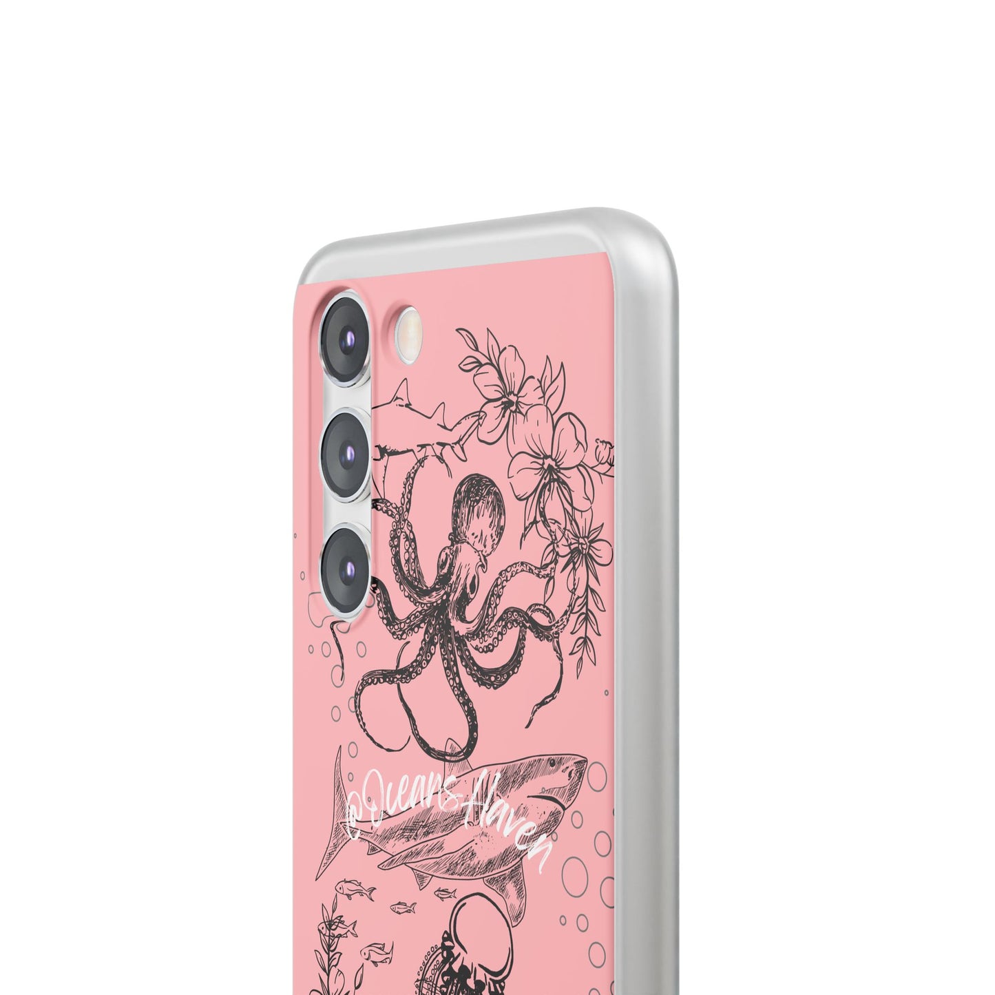 Ocean Life Pink Phone Case — Octopus & Shark Floral Flexi Case