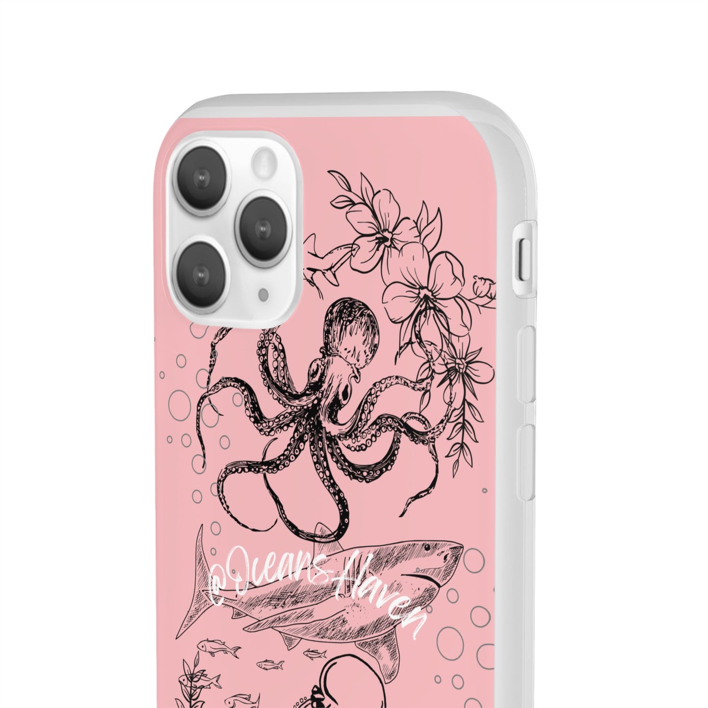 Ocean Life Pink Phone Case — Octopus & Shark Floral Flexi Case