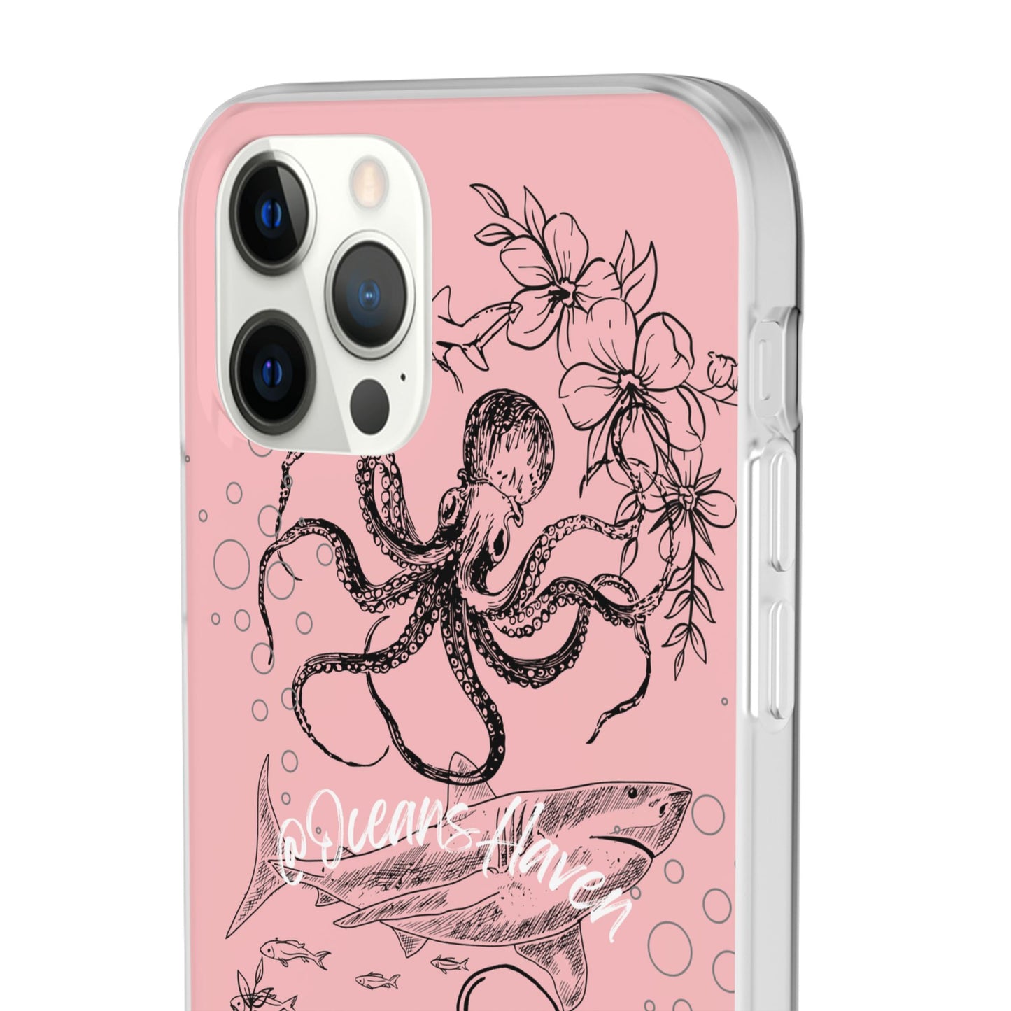 Ocean Life Pink Phone Case — Octopus & Shark Floral Flexi Case