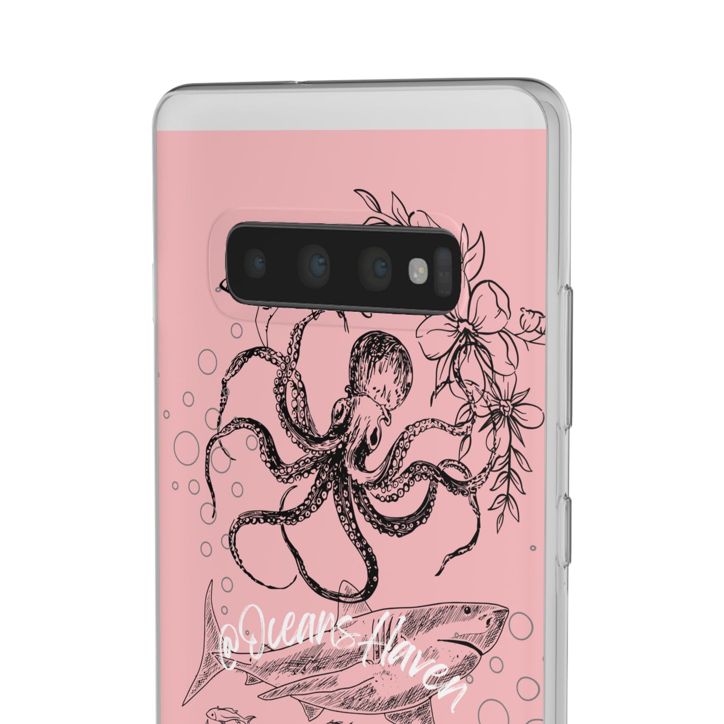 Ocean Life Pink Phone Case — Octopus & Shark Floral Flexi Case