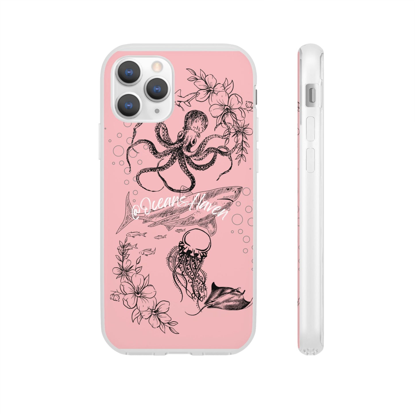 Ocean Life Pink Phone Case — Octopus & Shark Floral Flexi Case