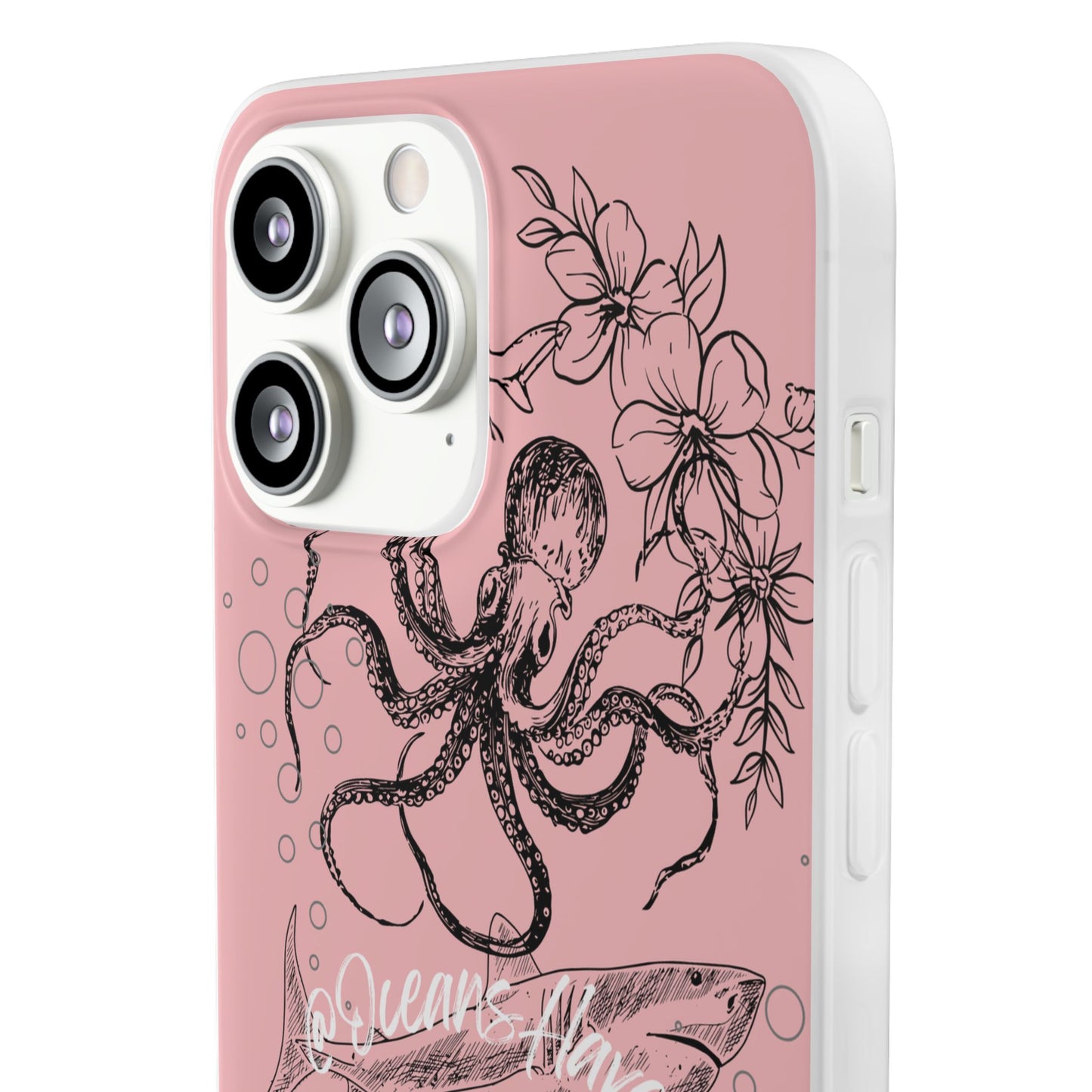 Ocean Life Pink Phone Case — Octopus & Shark Floral Flexi Case
