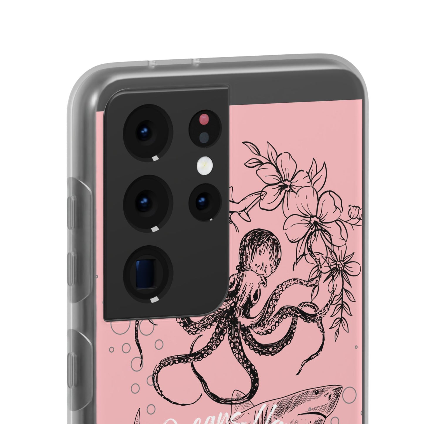 Ocean Life Pink Phone Case — Octopus & Shark Floral Flexi Case