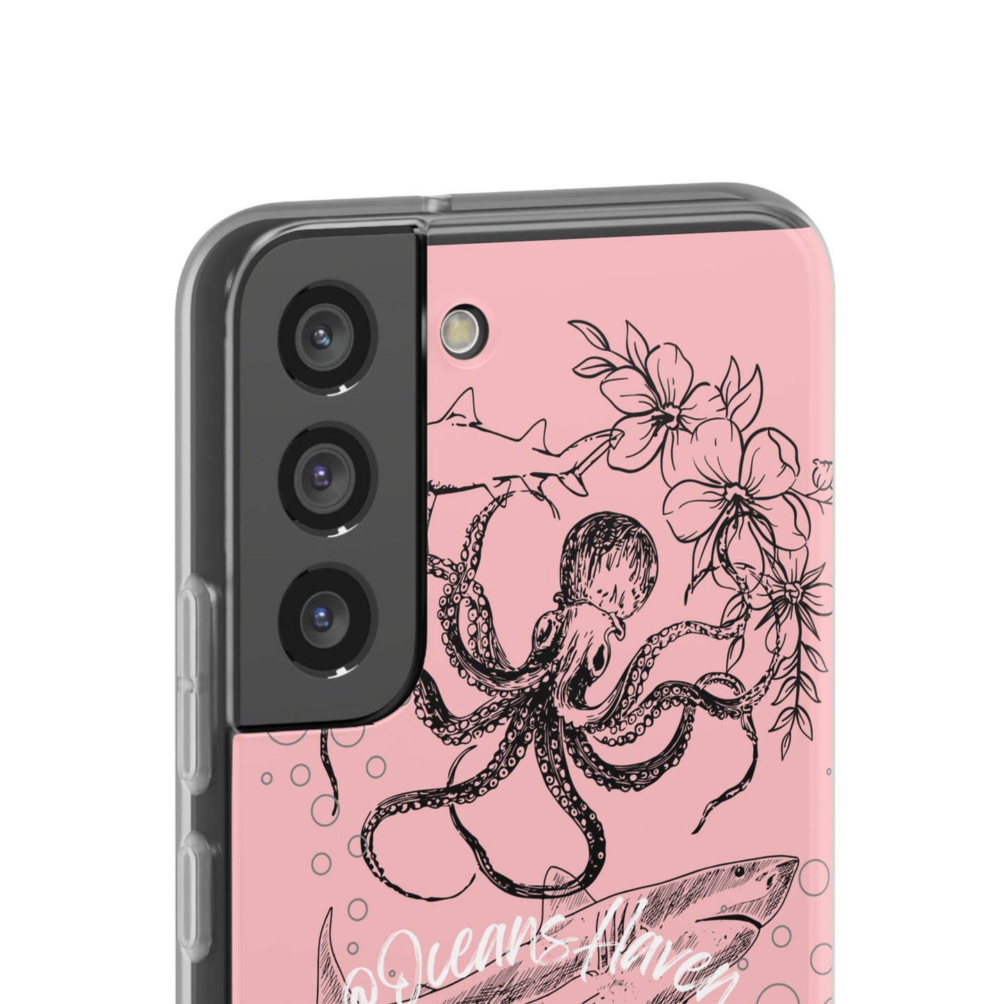 Ocean Life Pink Phone Case — Octopus & Shark Floral Flexi Case