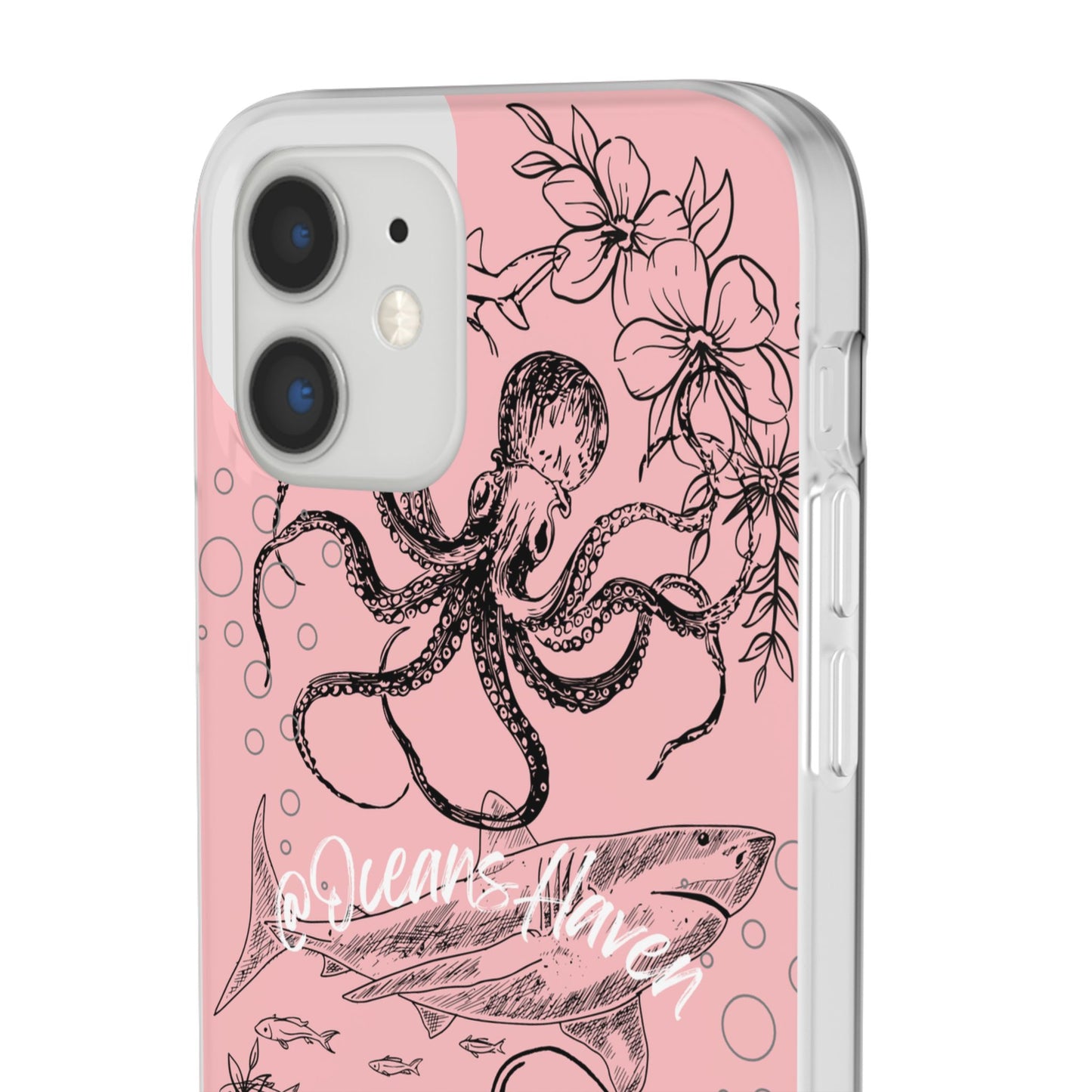 Ocean Life Pink Phone Case — Octopus & Shark Floral Flexi Case