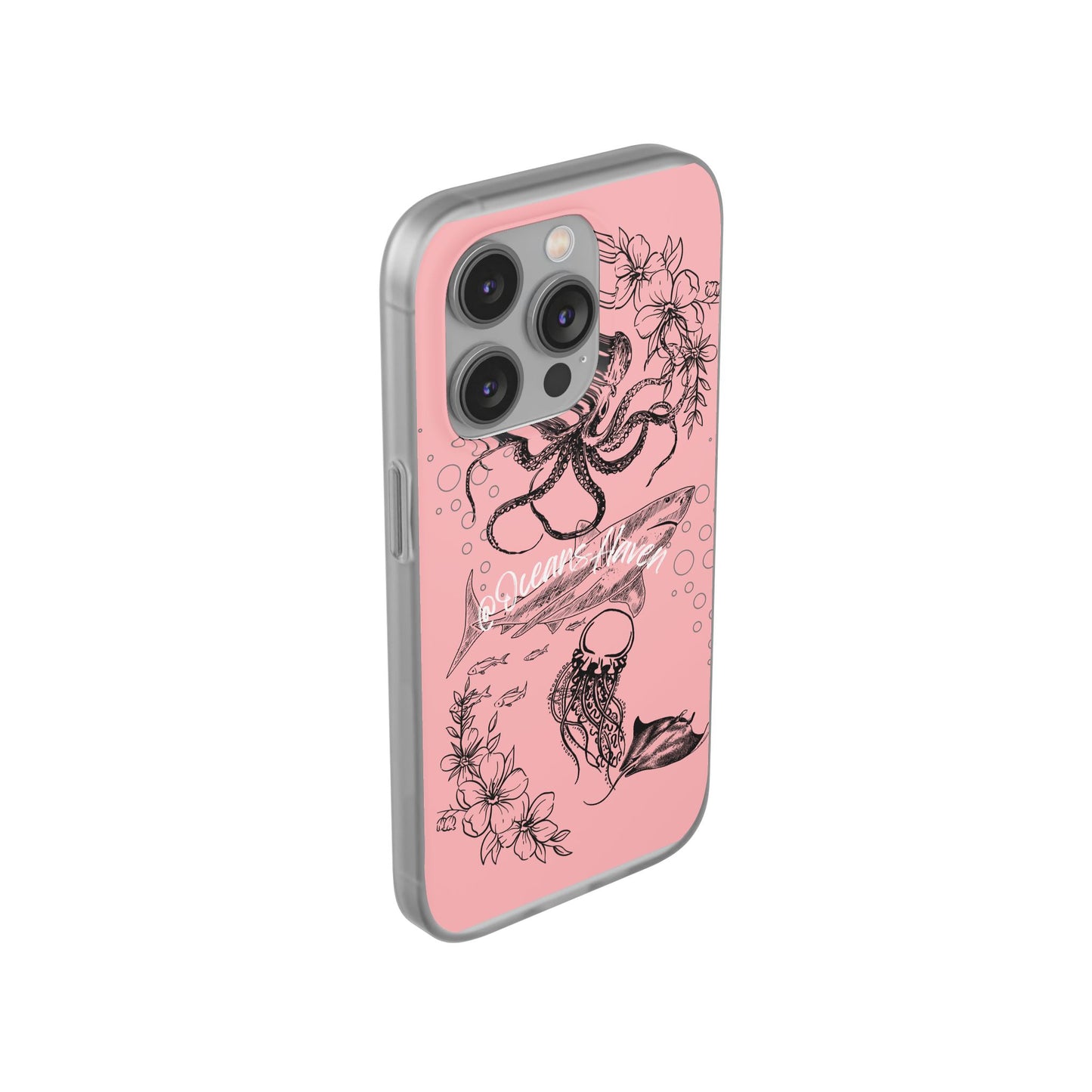 Ocean Life Pink Phone Case — Octopus & Shark Floral Flexi Case