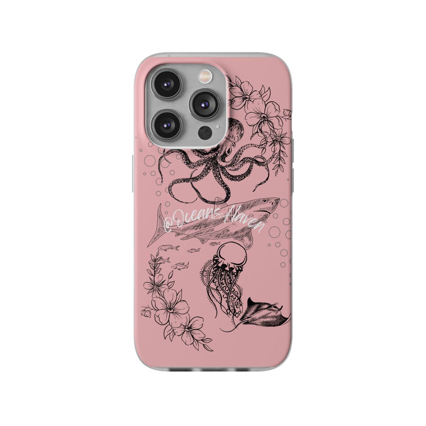 Ocean Life Pink Phone Case — Octopus & Shark Floral Flexi Case