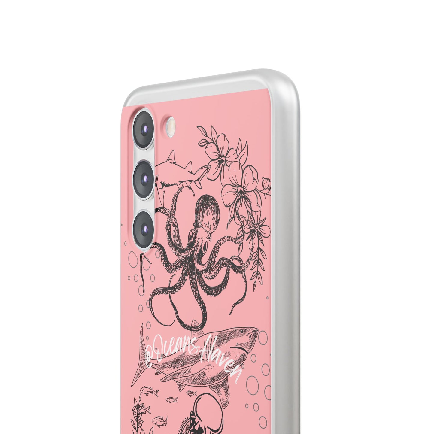 Ocean Life Pink Phone Case — Octopus & Shark Floral Flexi Case