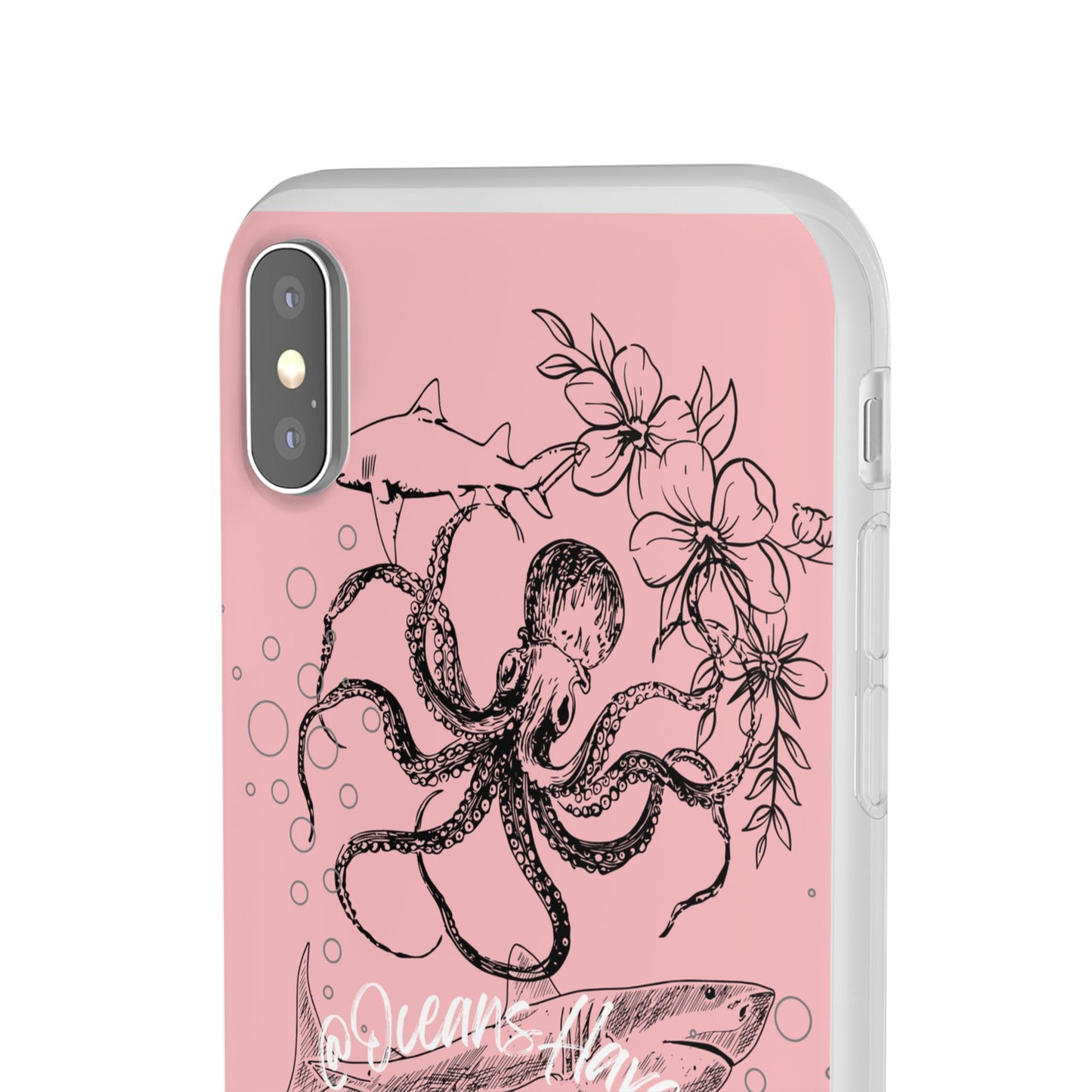 Ocean Life Pink Phone Case — Octopus & Shark Floral Flexi Case