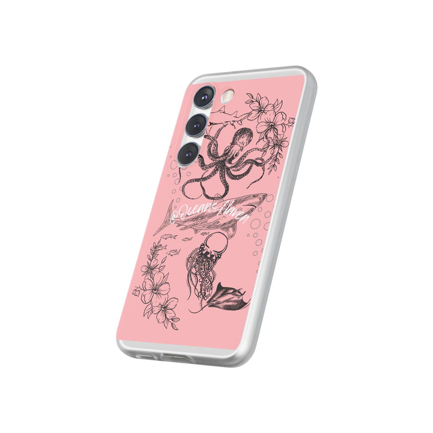 Ocean Life Pink Phone Case — Octopus & Shark Floral Flexi Case
