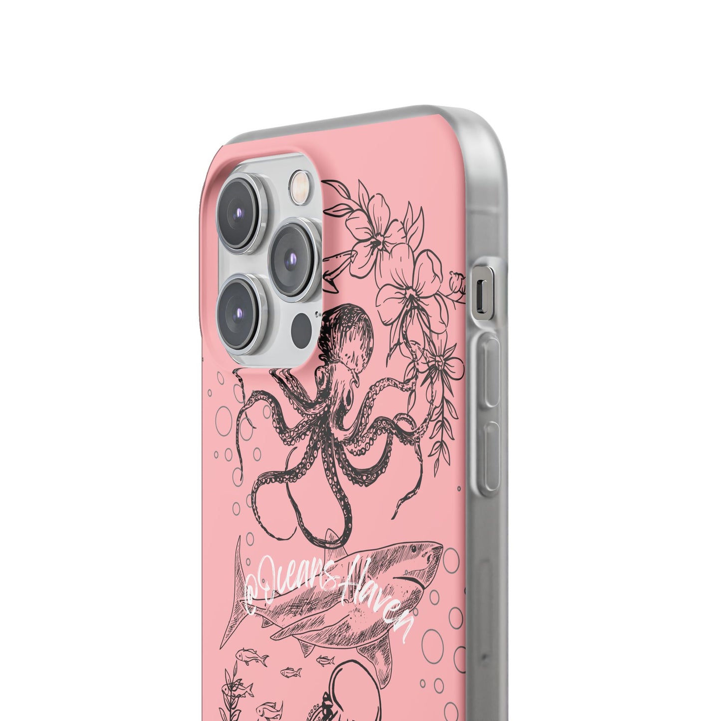 Ocean Life Pink Phone Case — Octopus & Shark Floral Flexi Case