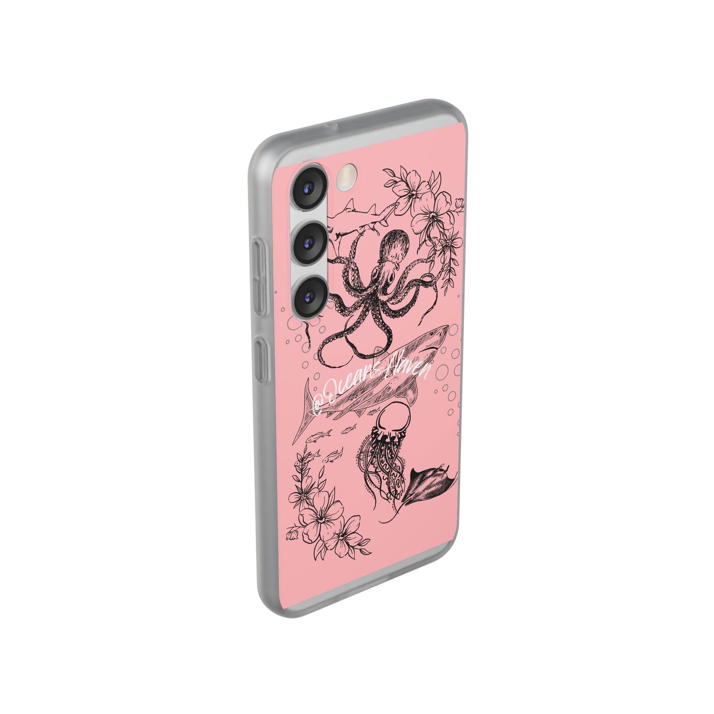 Ocean Life Pink Phone Case — Octopus & Shark Floral Flexi Case