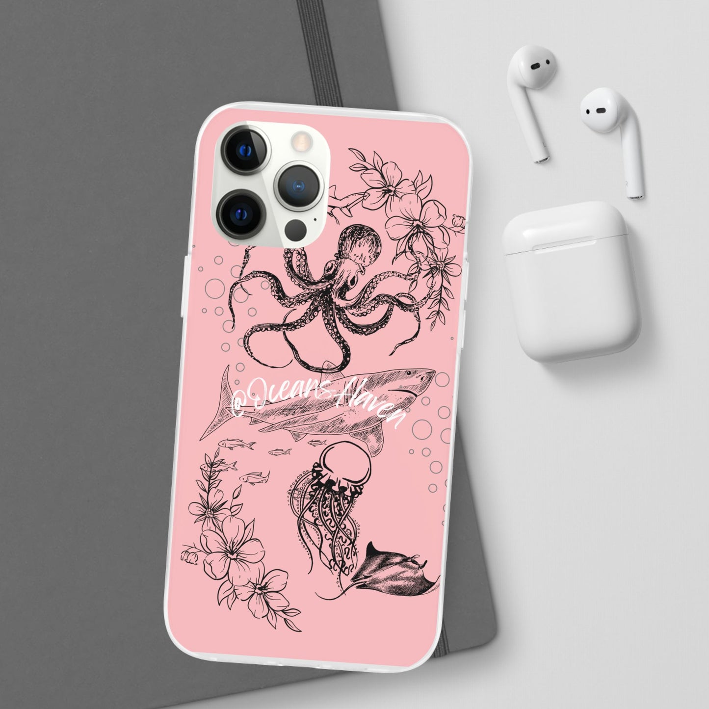 Ocean Life Pink Phone Case — Octopus & Shark Floral Flexi Case