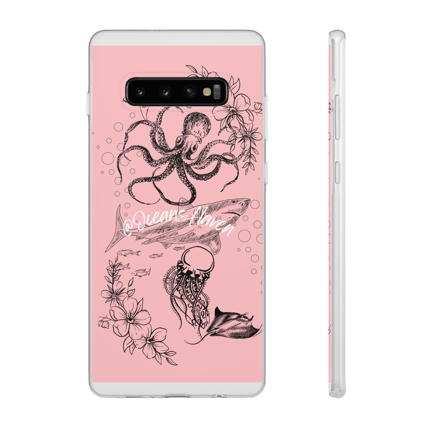 Ocean Life Pink Phone Case — Octopus & Shark Floral Flexi Case