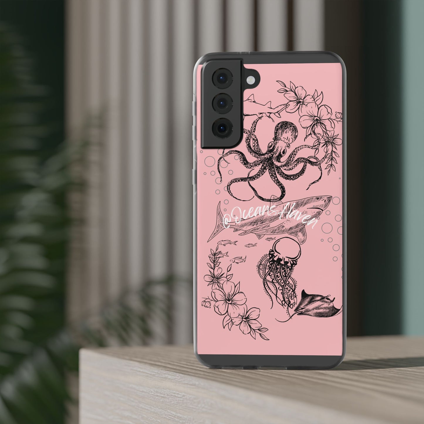 Ocean Life Pink Phone Case — Octopus & Shark Floral Flexi Case