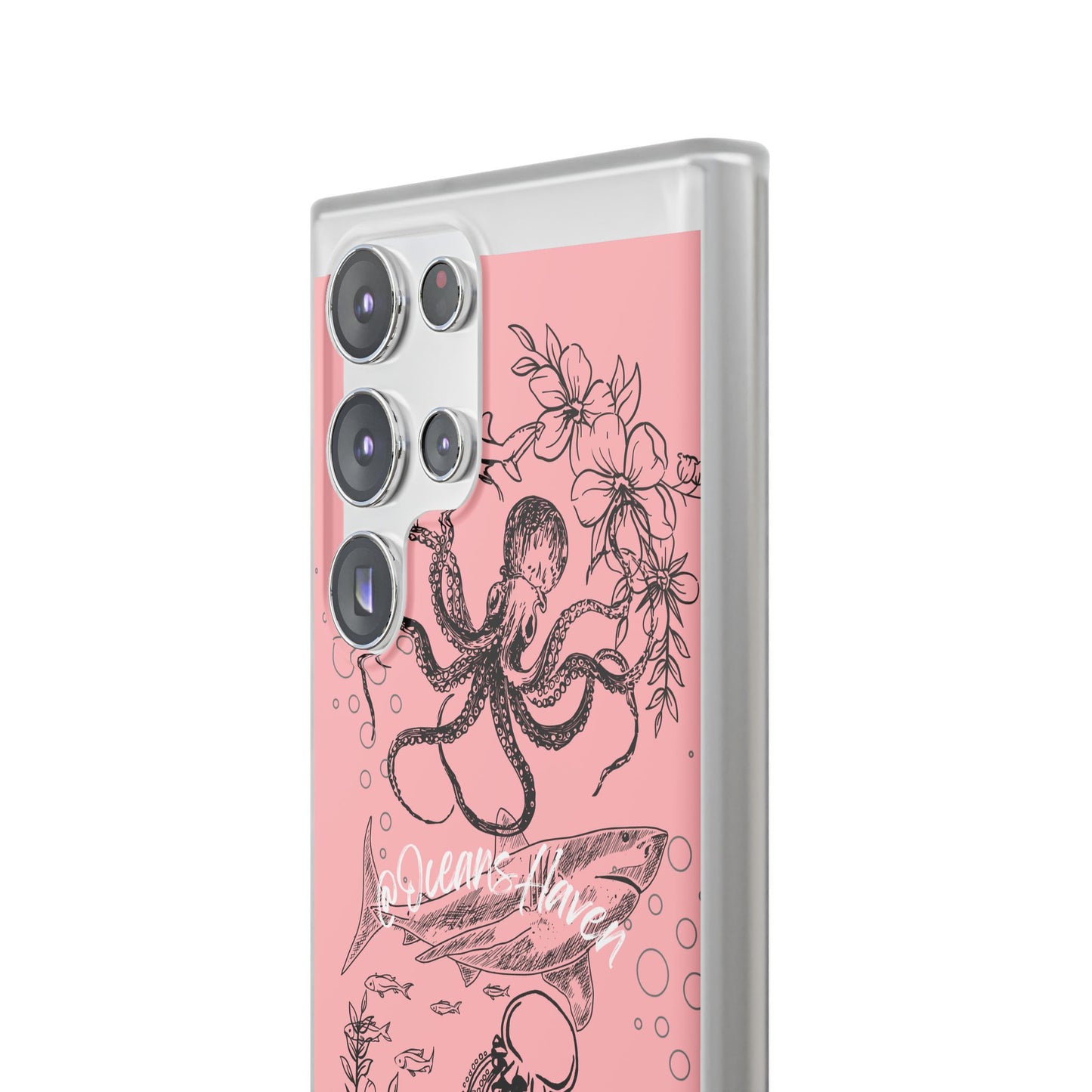 Ocean Life Pink Phone Case — Octopus & Shark Floral Flexi Case