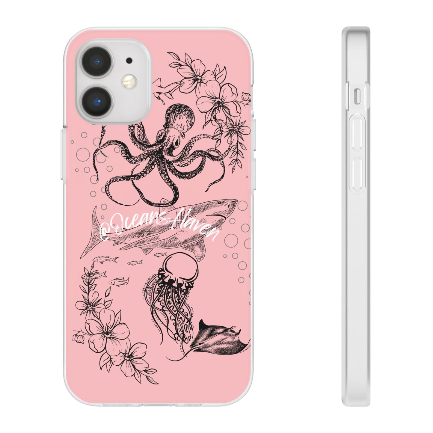 Ocean Life Pink Phone Case — Octopus & Shark Floral Flexi Case