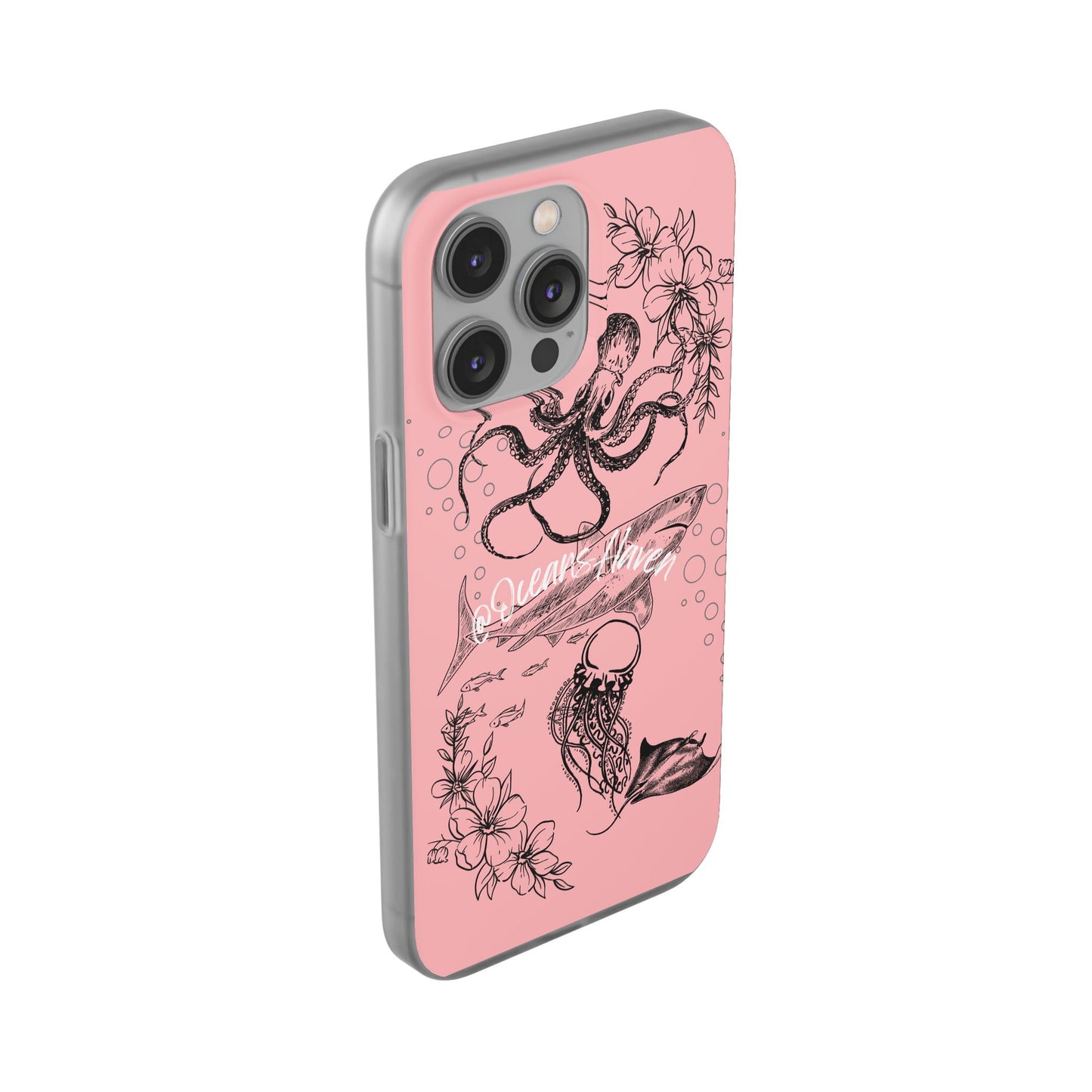 Ocean Life Pink Phone Case — Octopus & Shark Floral Flexi Case