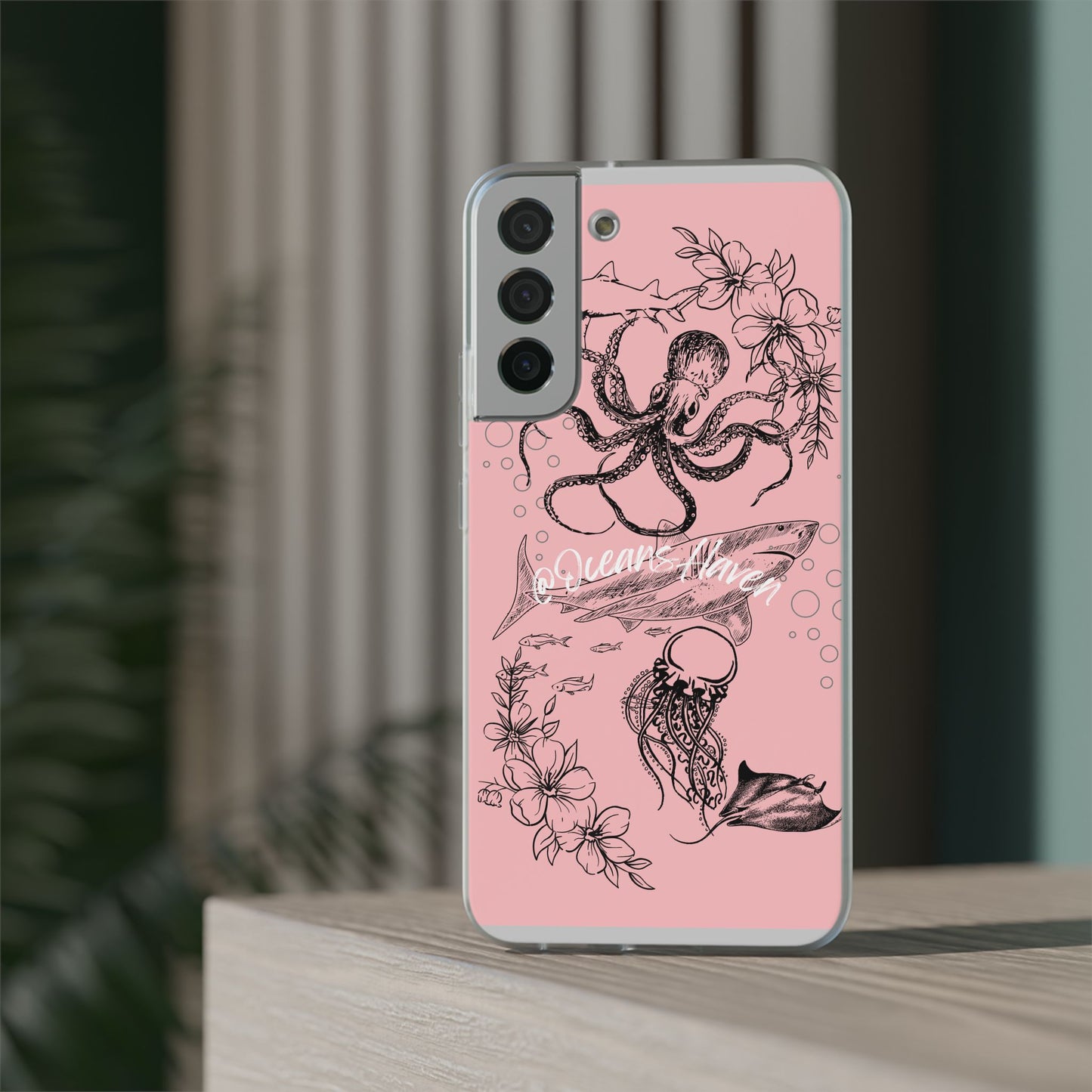 Ocean Life Pink Phone Case — Octopus & Shark Floral Flexi Case