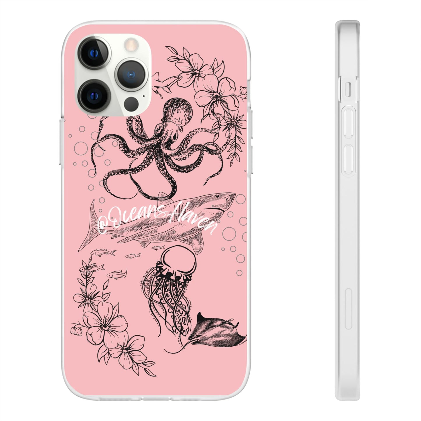 Ocean Life Pink Phone Case — Octopus & Shark Floral Flexi Case
