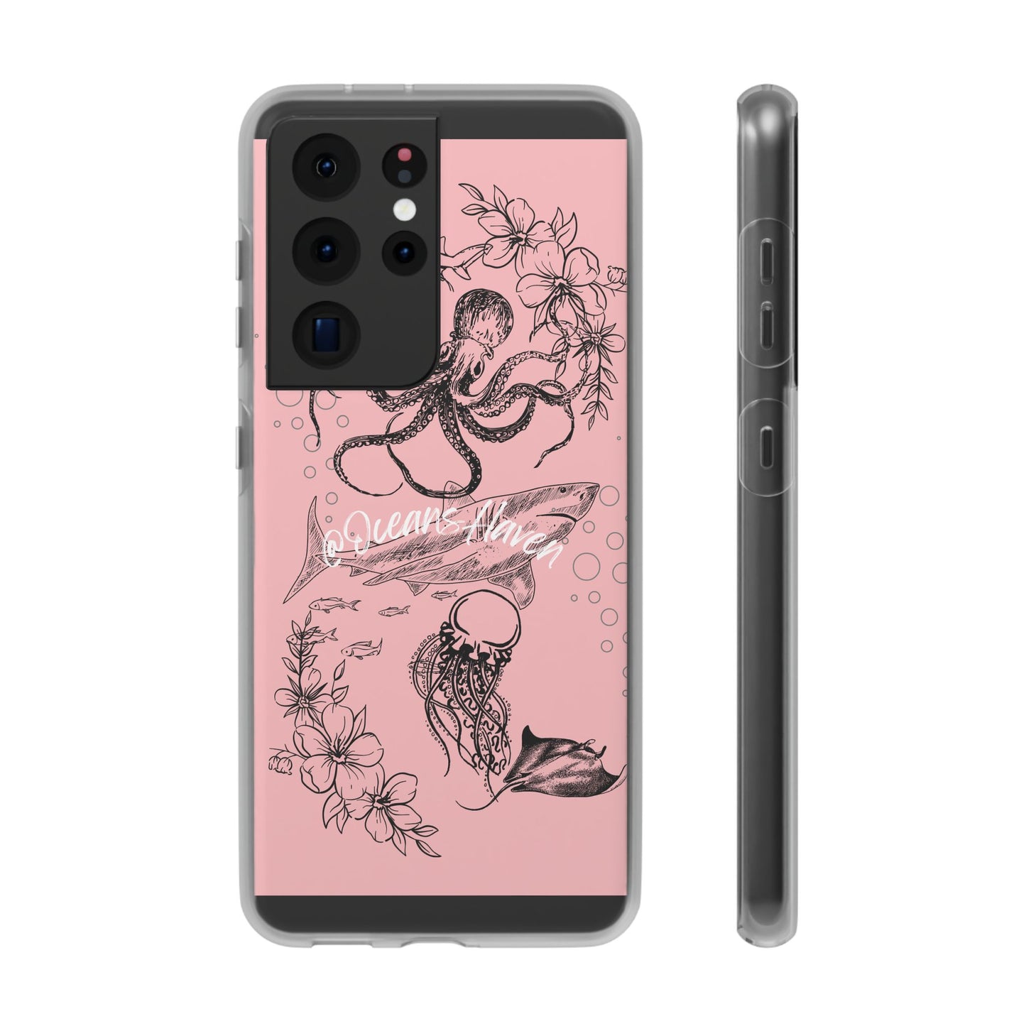 Ocean Life Pink Phone Case — Octopus & Shark Floral Flexi Case