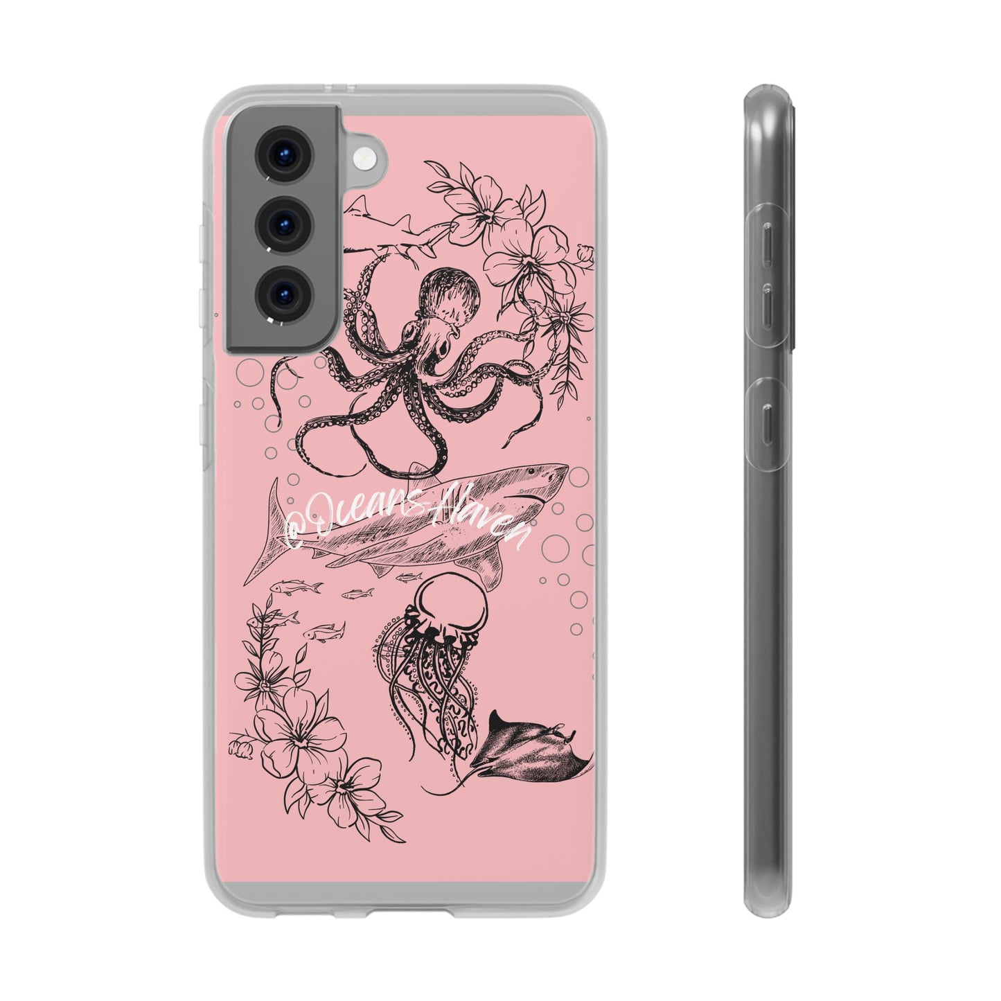 Ocean Life Pink Phone Case — Octopus & Shark Floral Flexi Case