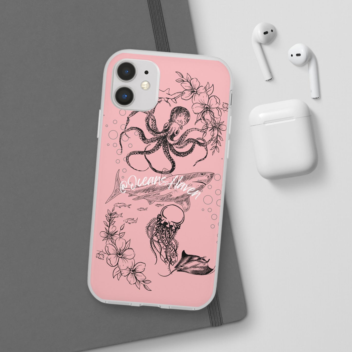 Ocean Life Pink Phone Case — Octopus & Shark Floral Flexi Case