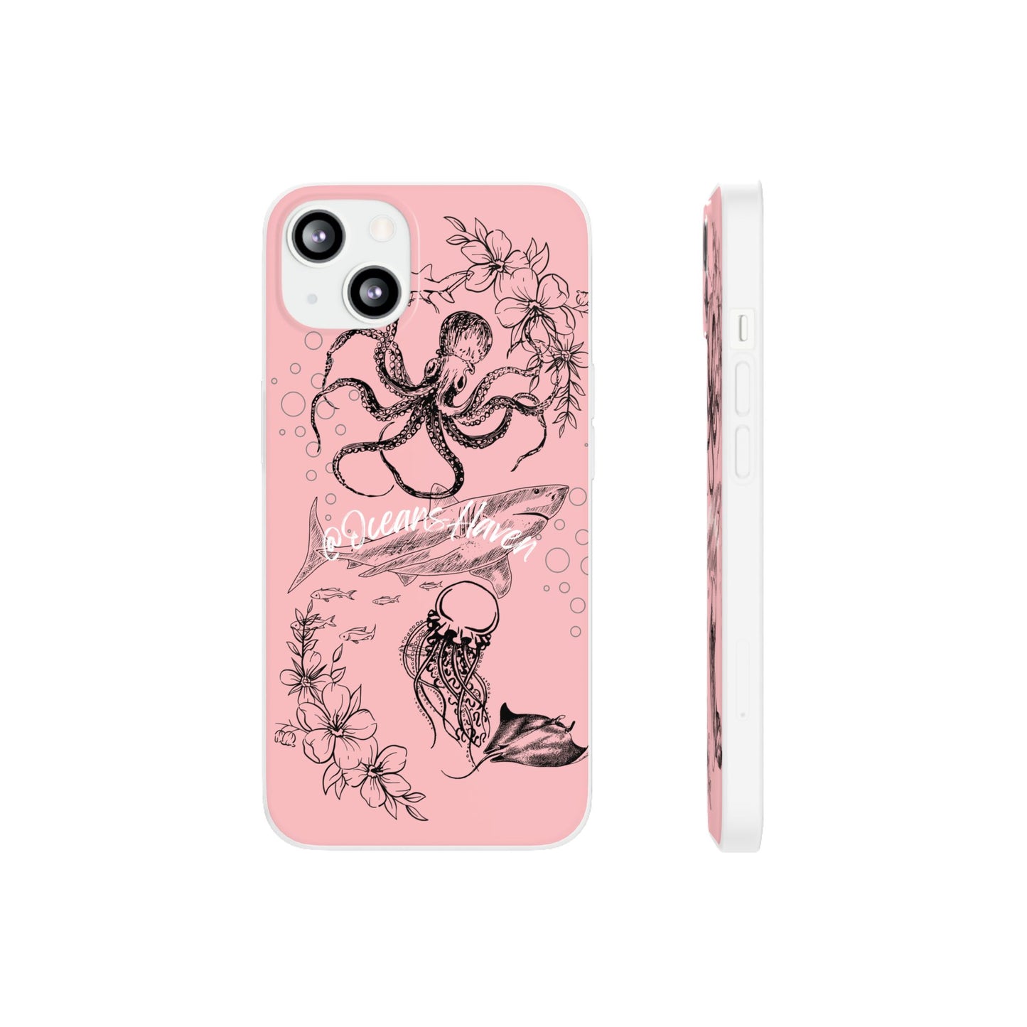 Ocean Life Pink Phone Case — Octopus & Shark Floral Flexi Case
